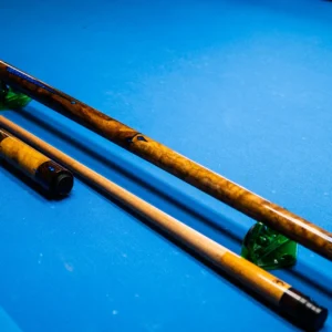 Dragon Scale custom pool cue by Kaine Cues featuring camphor wood and dragon scale inlays